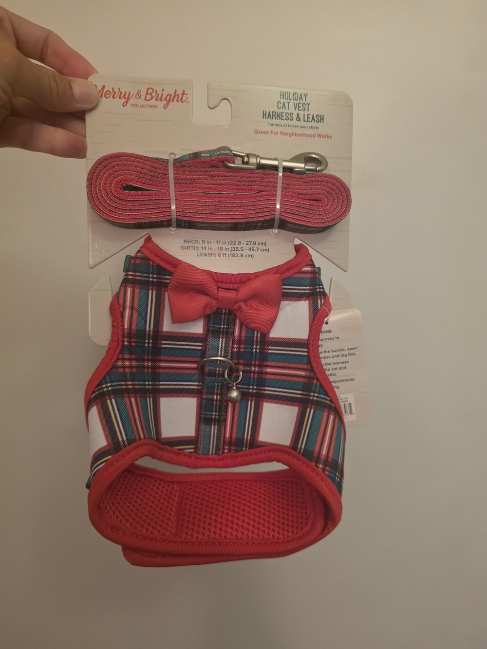 Merry & Bright Red Plaid Cat Vest Harness with Matching Red Leash